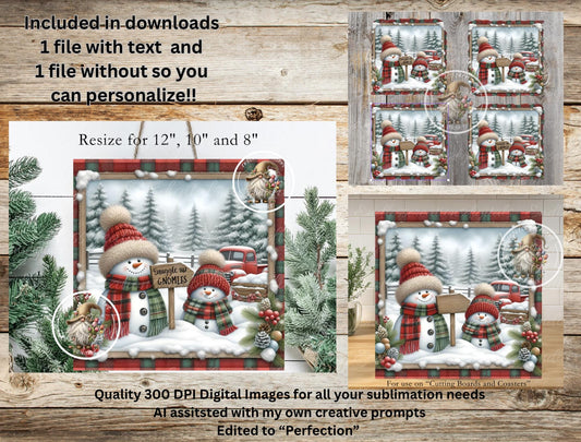 SQUARE SNOWMAN Door hanger, wreath sign square cutting board, coasters can resize,  for sublimation high resolution 2 files, 1 add text