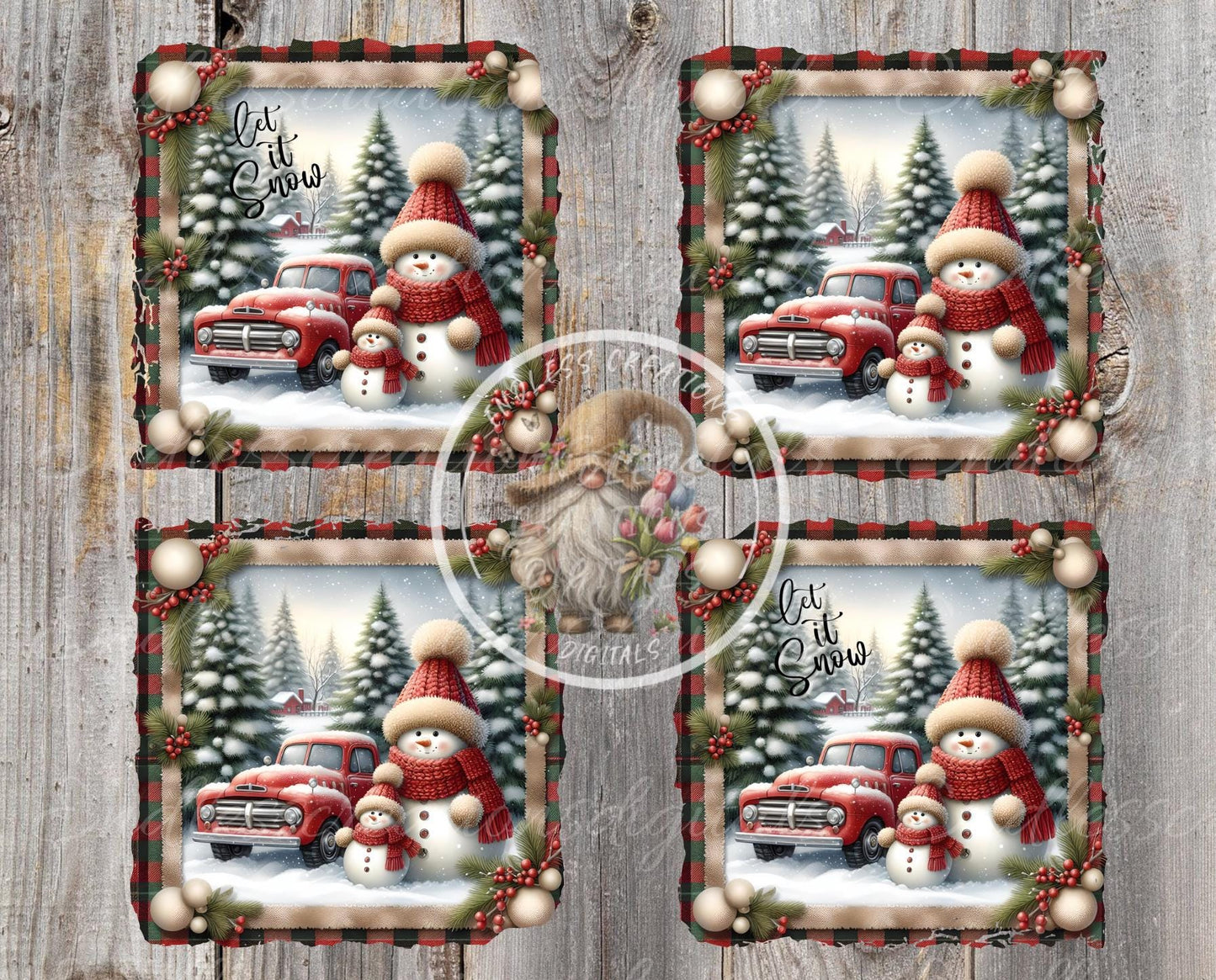 SQUARE TRUCK SNOWMAN Door hanger, wreath sign square cutting board, coasters can resize,  for sublimation high resolution 2 files 1 add text