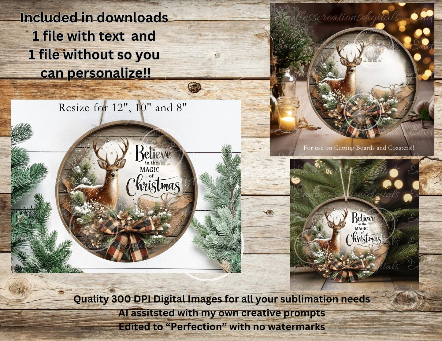 BELIEVE IN MAGIC Round Door Hanger, cutting board, coasters,  sublimation high resolution 2 files for download 1 add your own text Resize