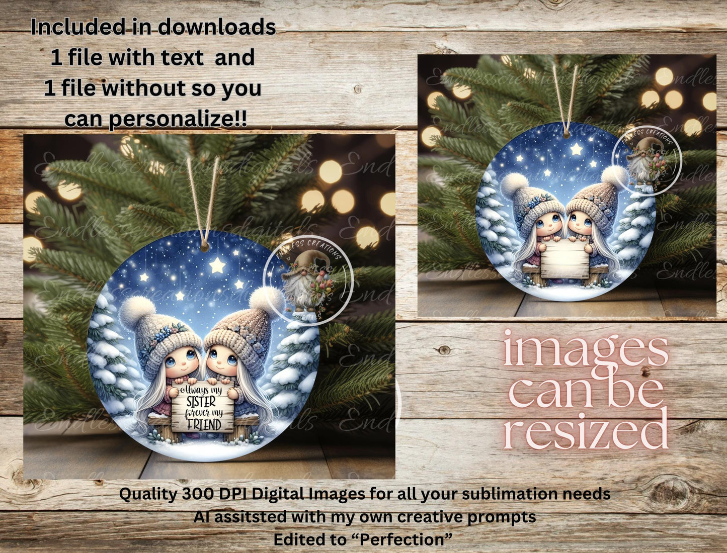 SISTERS BEST FRIENDS ornament, Door Hanger for sublimation high resolution 2 files for download 1 add your own text