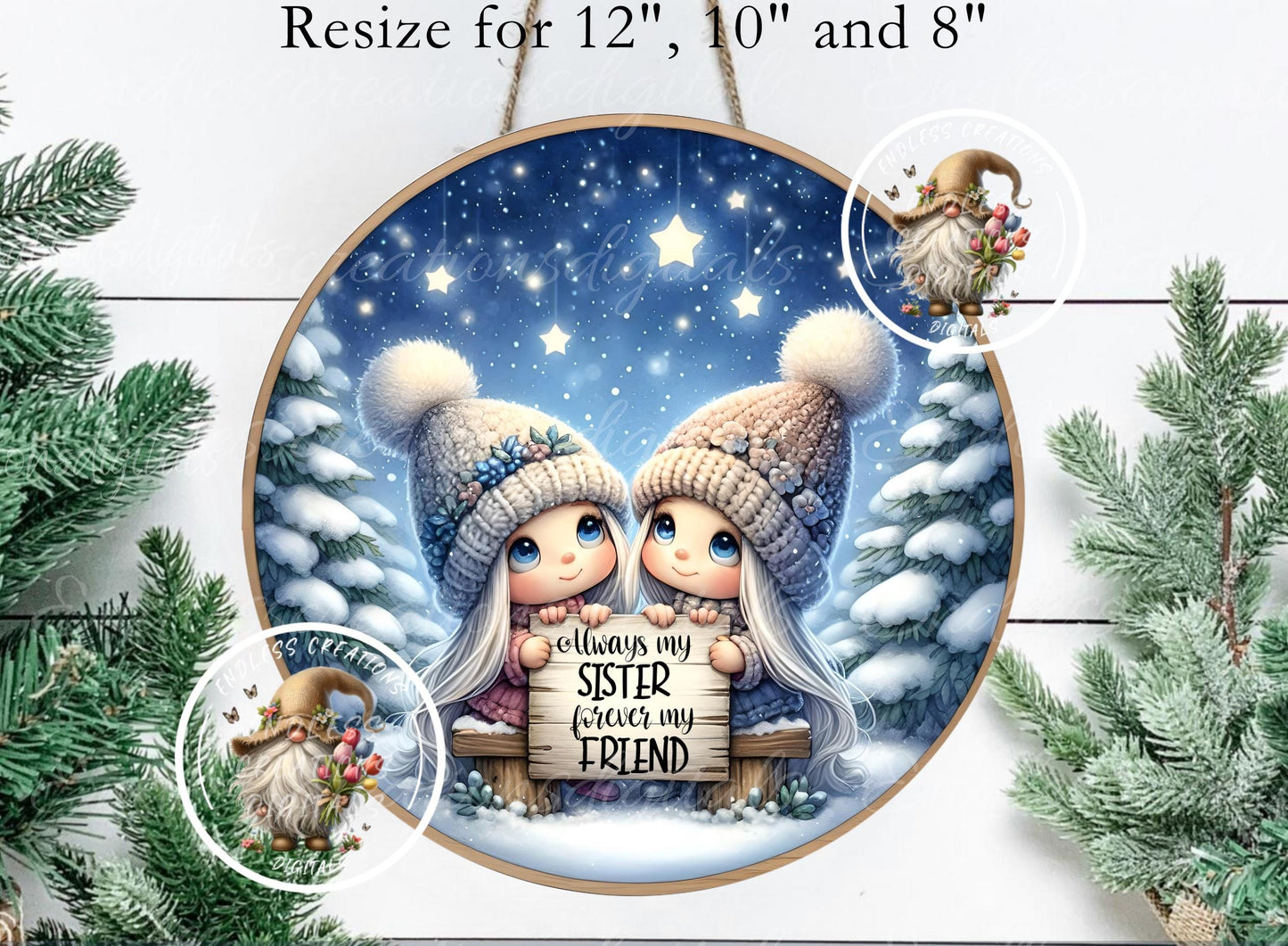 SISTERS BEST FRIENDS ornament, Door Hanger for sublimation high resolution 2 files for download 1 add your own text