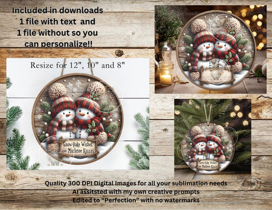 MISTLETOE KISSES Round Door Hanger, cutting board, coasters,  sublimation high resolution 2 files for download 1 add your own text Resize