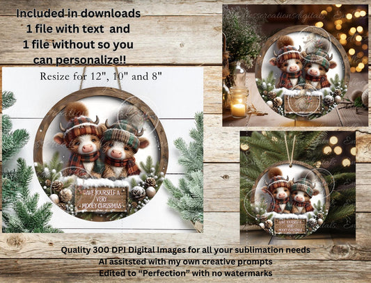 VERY MOOEY CHRISTMAS Round Door Hanger, cutting board, ornament  sublimation high resolution 2 files for download 1 add your own text Resize