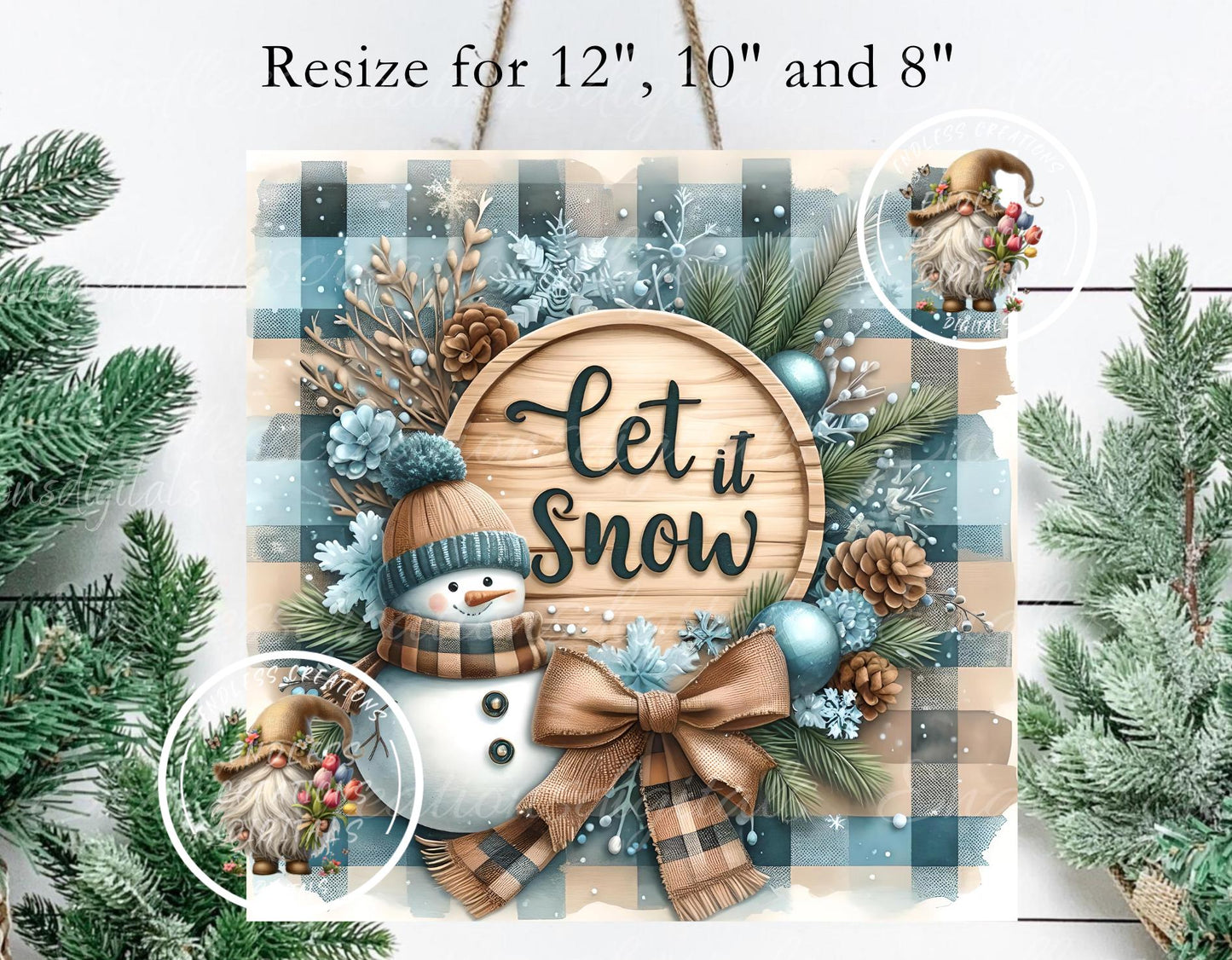 SQUARE LET IT Snow Door hanger, wreath sign square cutting board, coasters, can resize for sublimation high resolution 2 files 1 add text