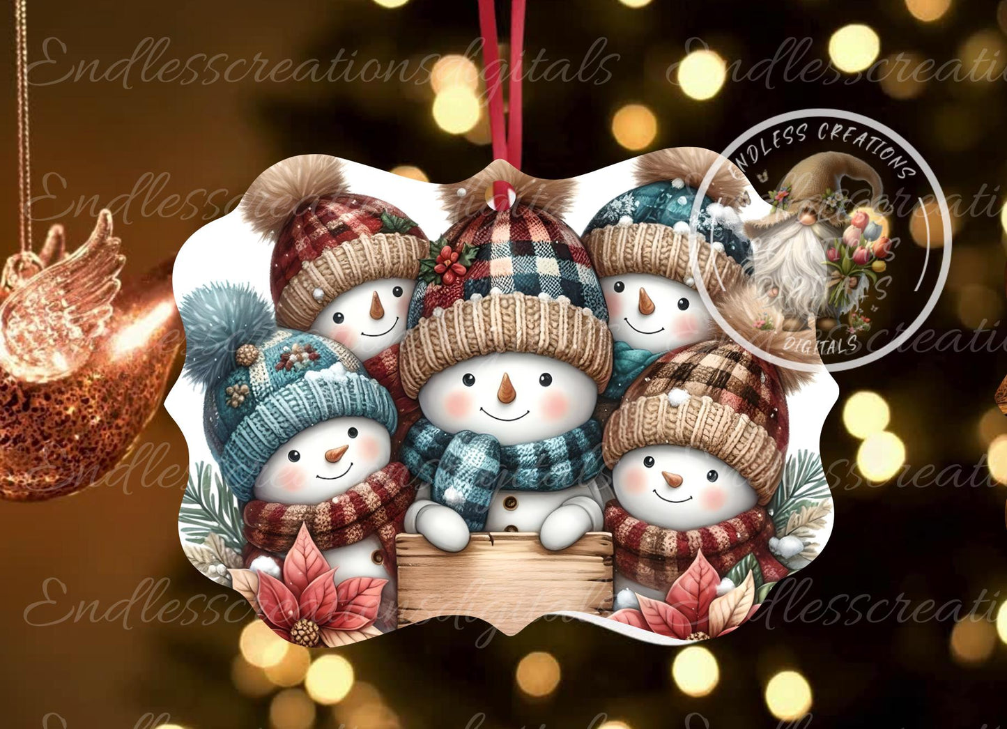 SNOWMAN FAMILY CHRISTMAS ornaments, Door Hanger for sublimation high resolution 5 files for download, personalize with text