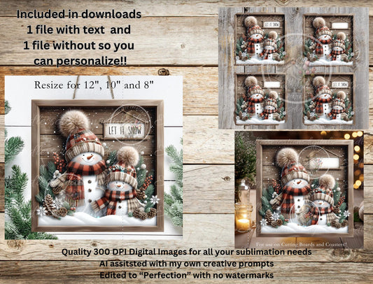 LET IT SNOW Square Door Hanger, cutting board, coasters,  sublimation high resolution 2 files for download 1 add your own text Resize