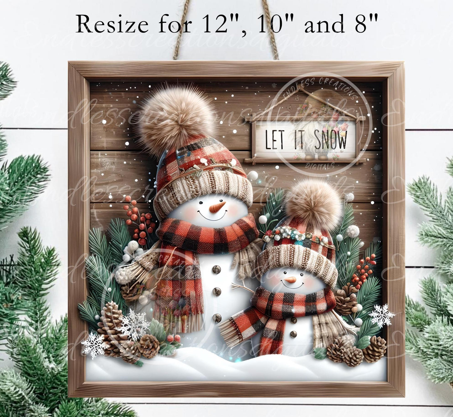 LET IT SNOW Square Door Hanger, cutting board, coasters,  sublimation high resolution 2 files for download 1 add your own text Resize