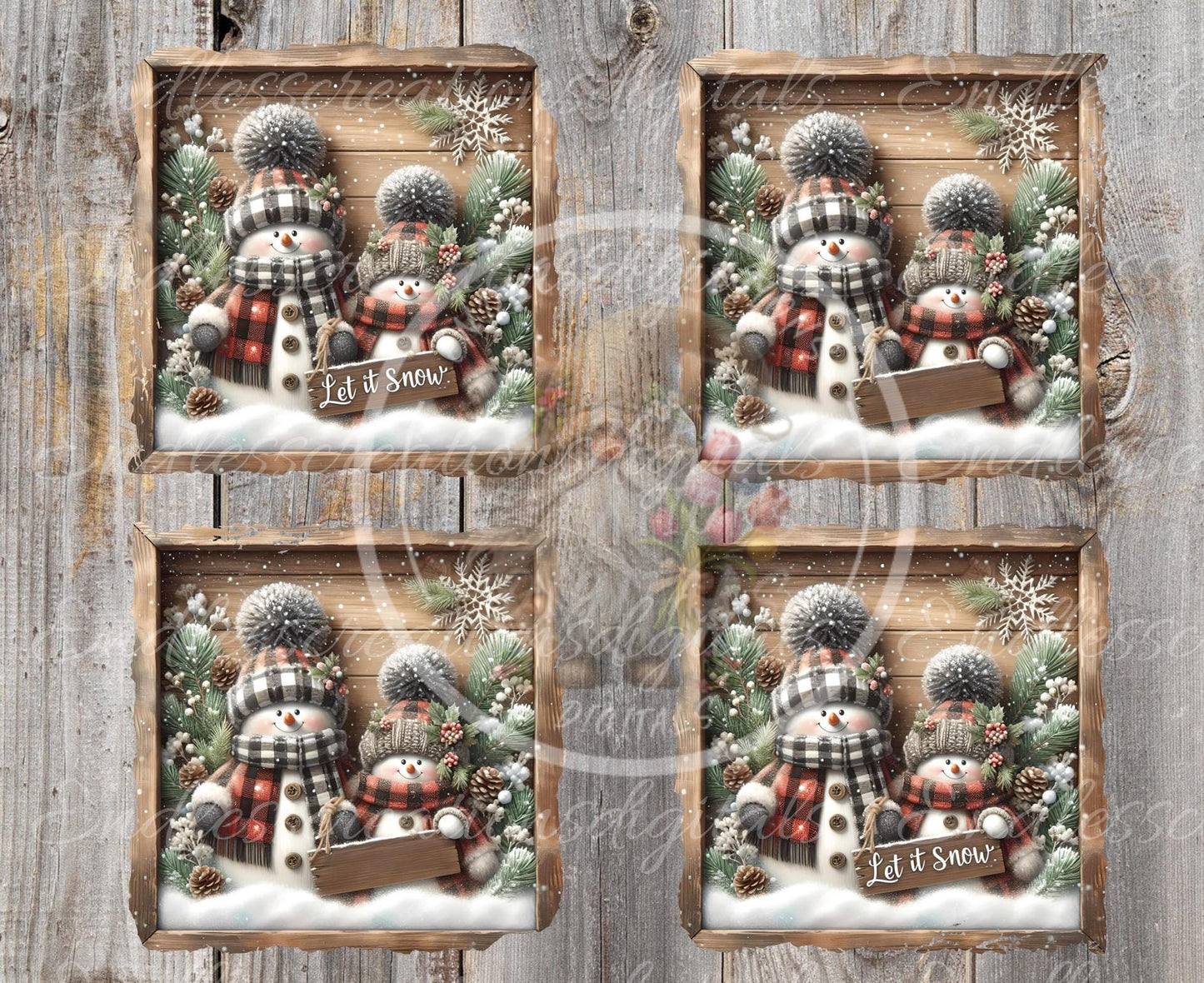 LET IT SNOW Square Door Hanger, cutting board, coasters,  sublimation high resolution 2 files for download 1 add your own text Resize