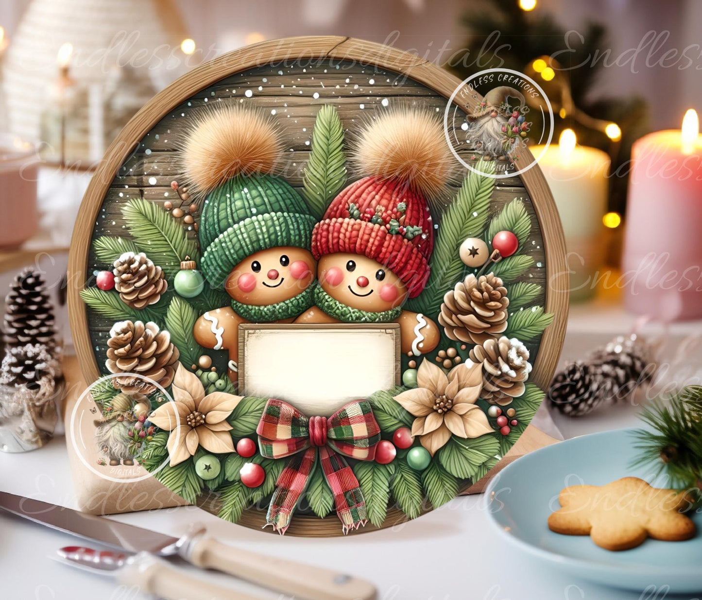 GINGERBREAD COUPLE CHRISTMAS  Door hanger wreath sign,  cutting board ornament can resize for sublimation high resolution 2 files 1 add text