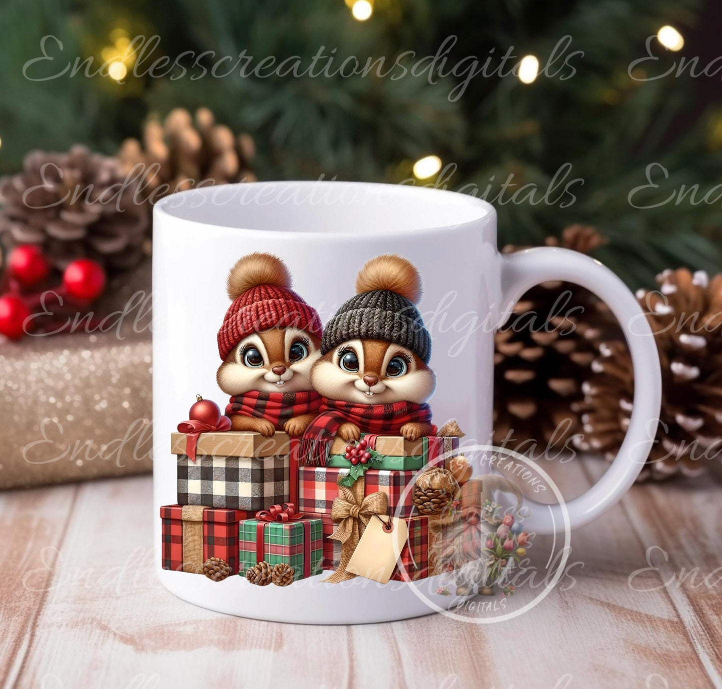 CHRISTMAS CHIPMUNKS PILLOW covers, tea towel, mugs,  sublimation package of 5 blanks add your own text high definition 300 Dpi, transparent,