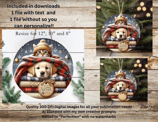 SANTA PAWS ROUND  Door Hanger, cutting board, ornament sublimation high resolution 2 files for download 1 add your own text Resize