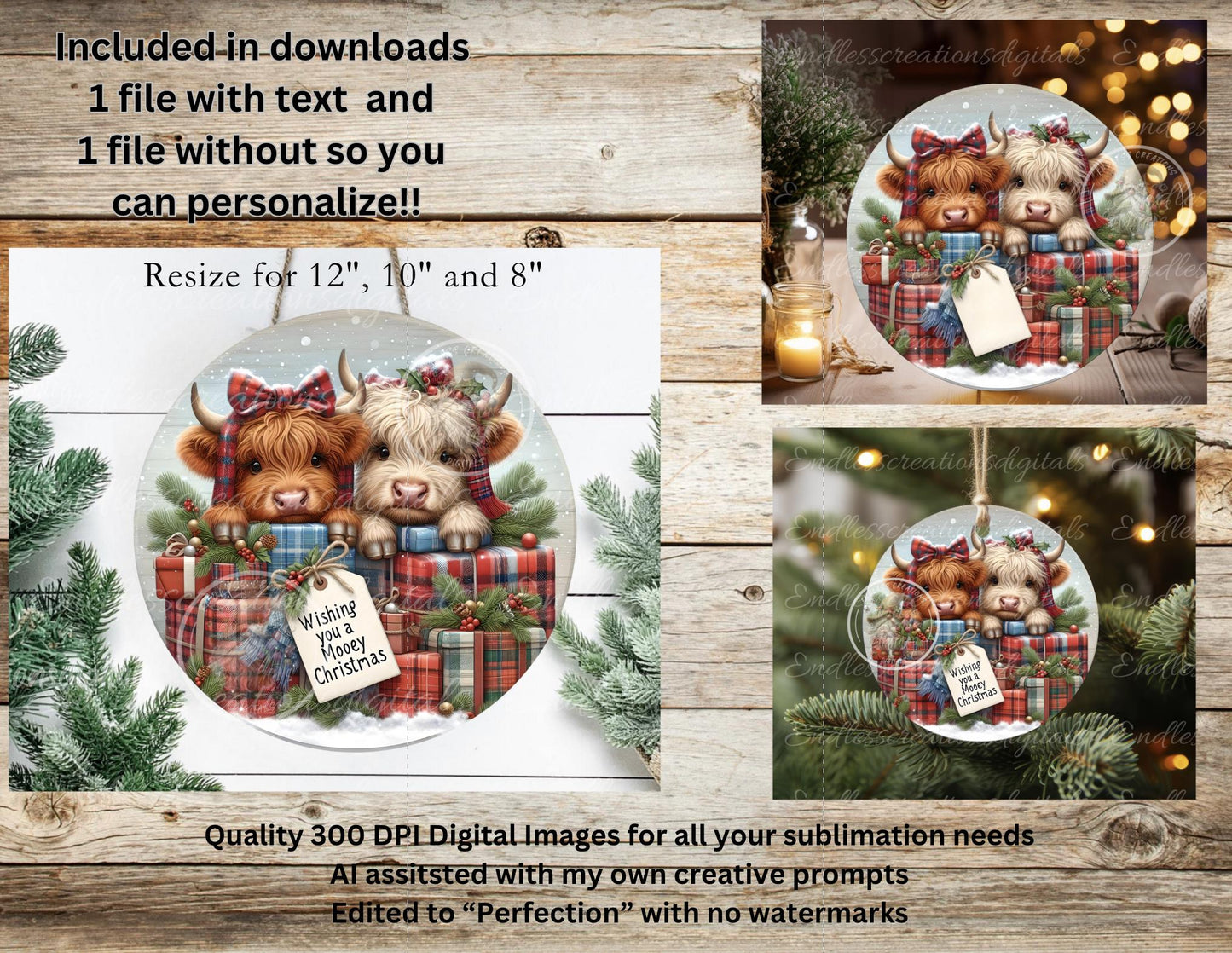 MOOEY HIGHLANDS ROUND  Door Hanger, cutting board, ornament sublimation high resolution 2 files for download 1 add your own text Resize