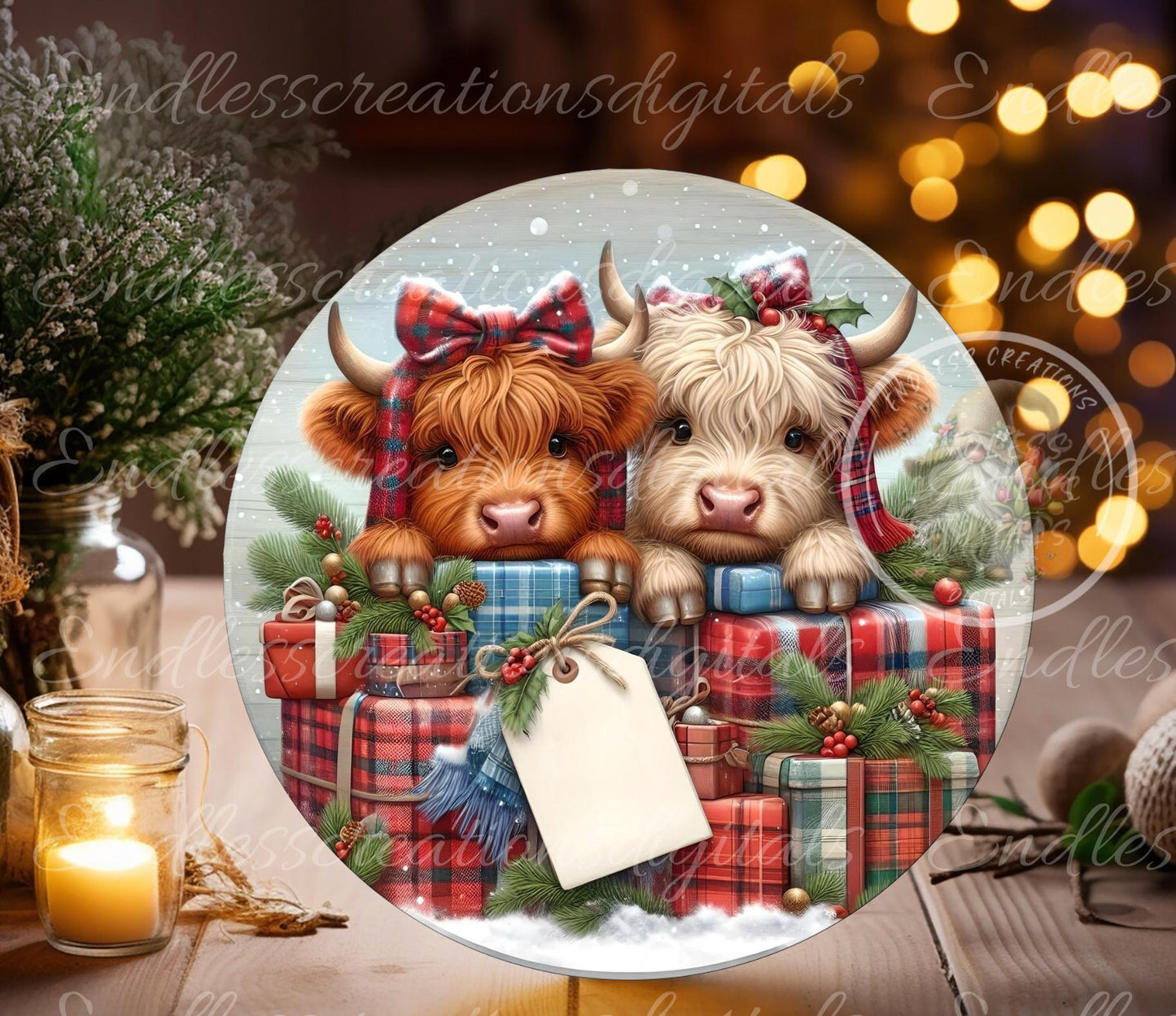 MOOEY HIGHLANDS ROUND  Door Hanger, cutting board, ornament sublimation high resolution 2 files for download 1 add your own text Resize