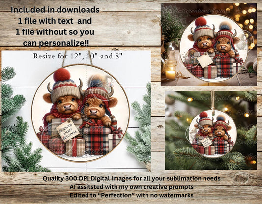 MOOEY HIGHLANDS ROUND  Door Hanger, cutting board, ornament sublimation high resolution 2 files for download 1 add your own text Resize