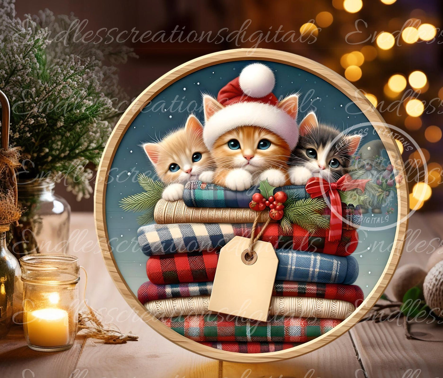 MEOWY CHRISTMAS ROUND  Door Hanger, cutting board, ornament sublimation high resolution 2 files for download 1 add your own text Resize