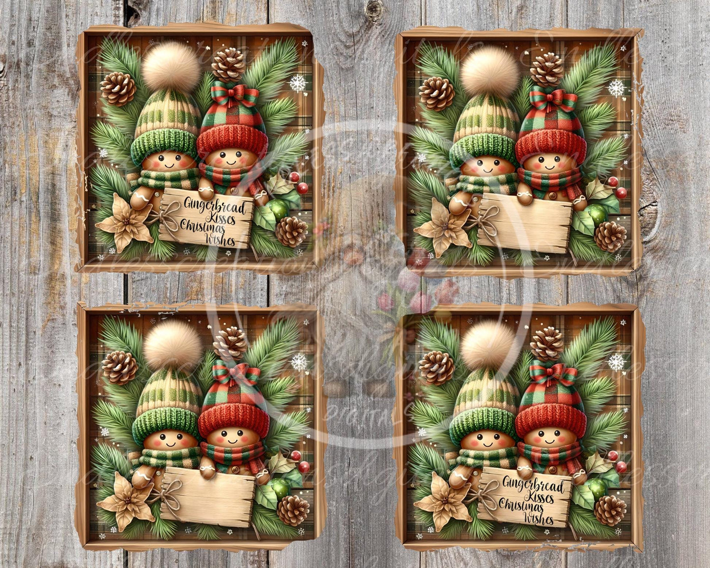 GINGERBREAD KISSES CHRISTMAS Door hanger wreath sign,  cutting board, coasters can resize for sublimation high resolution 2 files 1 add text