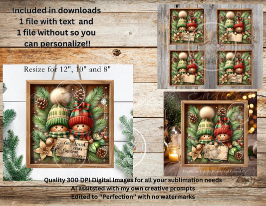 GINGERBREAD KISSES CHRISTMAS Door hanger wreath sign,  cutting board, coasters can resize for sublimation high resolution 2 files 1 add text