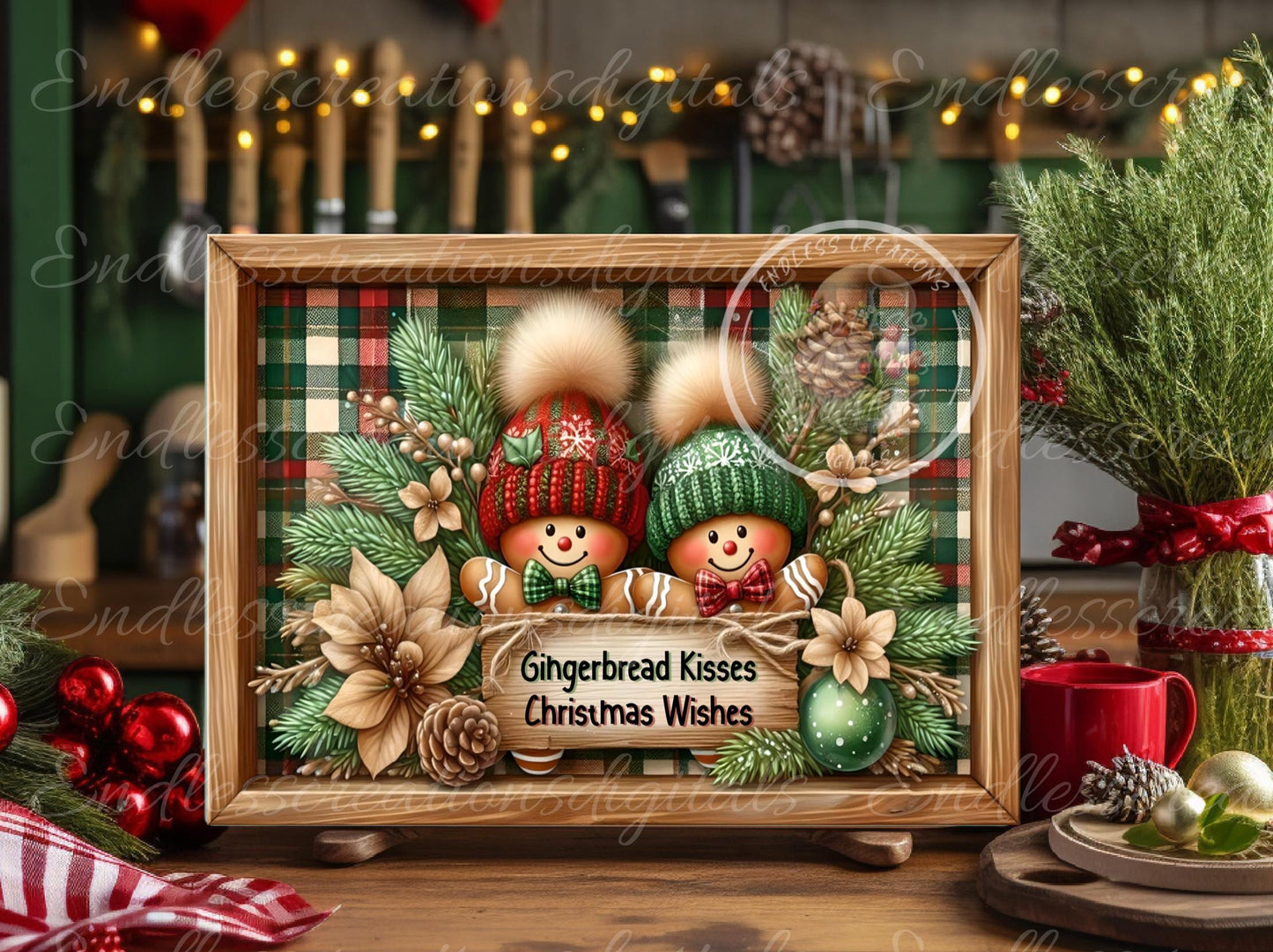 GINGERBREAD KISSES CHRISTMAS cutting board sublimation  sublimation high resolution, 2 files for download 1 add your own text can be resized