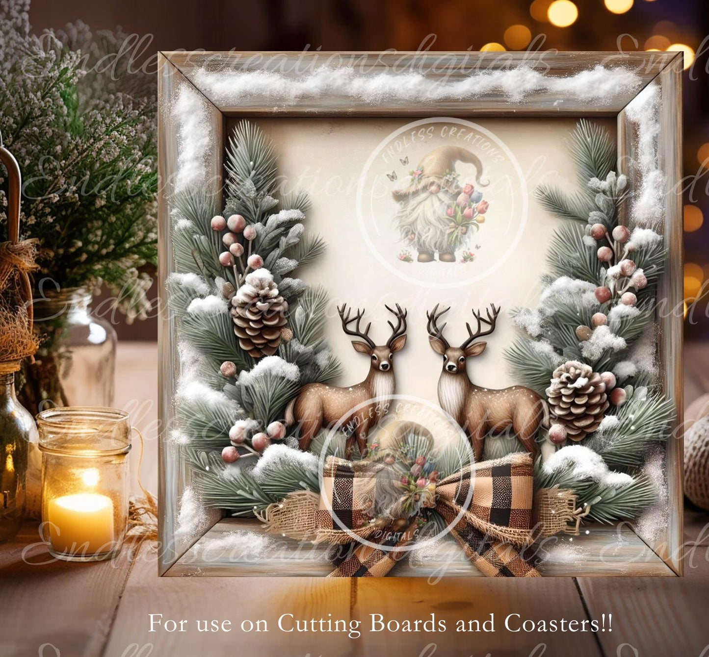 RUSTIC CHRISTMAS DEER Door hanger, cutting board, coasters,  sublimation high resolution 2 files for download 1 add your own text