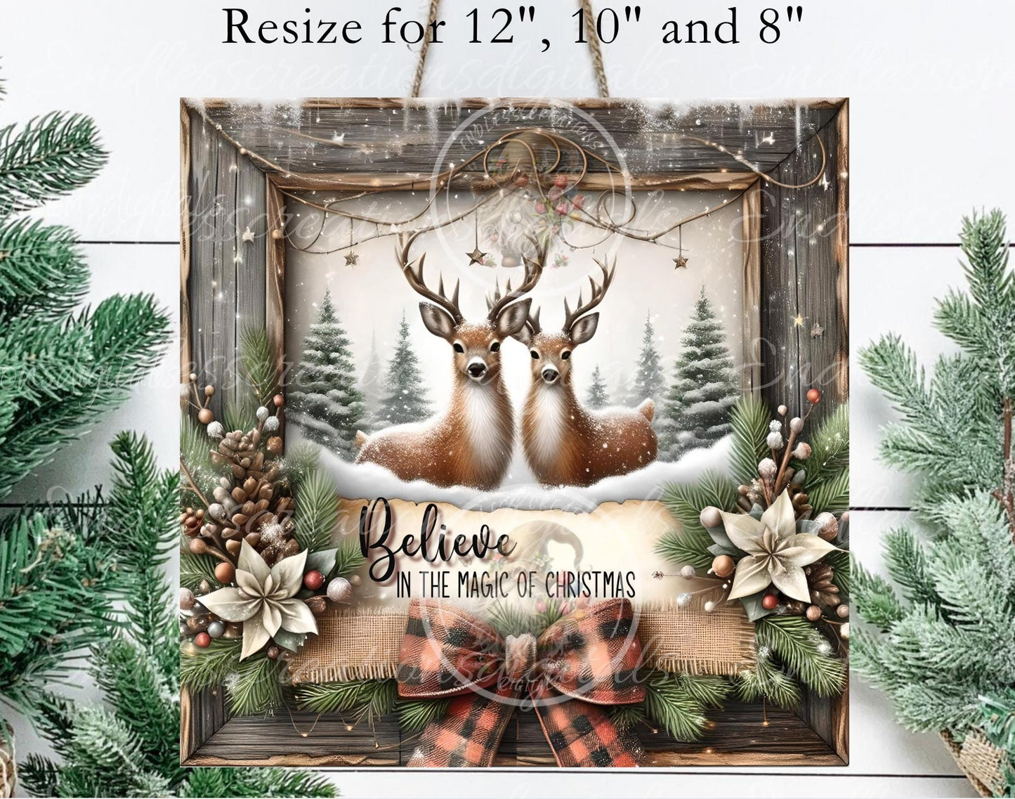 BELIEVE DEER SQUARE Door Hanger, cutting board, coasters,  sublimation high resolution 2 files for download 1 add your own text Resize