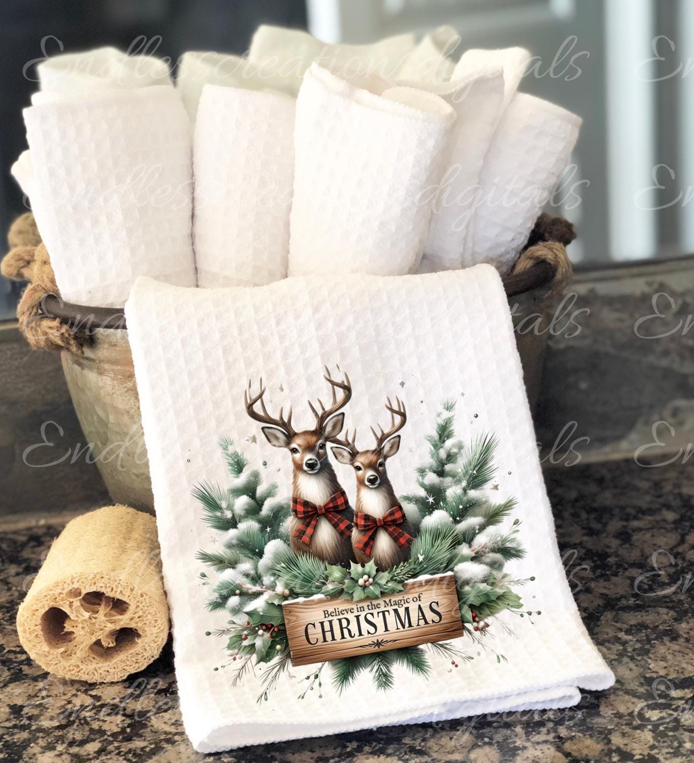 CHRISTMAS DEER PILLOW covers, tea towel, tote bags, mugs, plant pots etc. sublimation package of 5 high definition 300 Dpi, transparent,