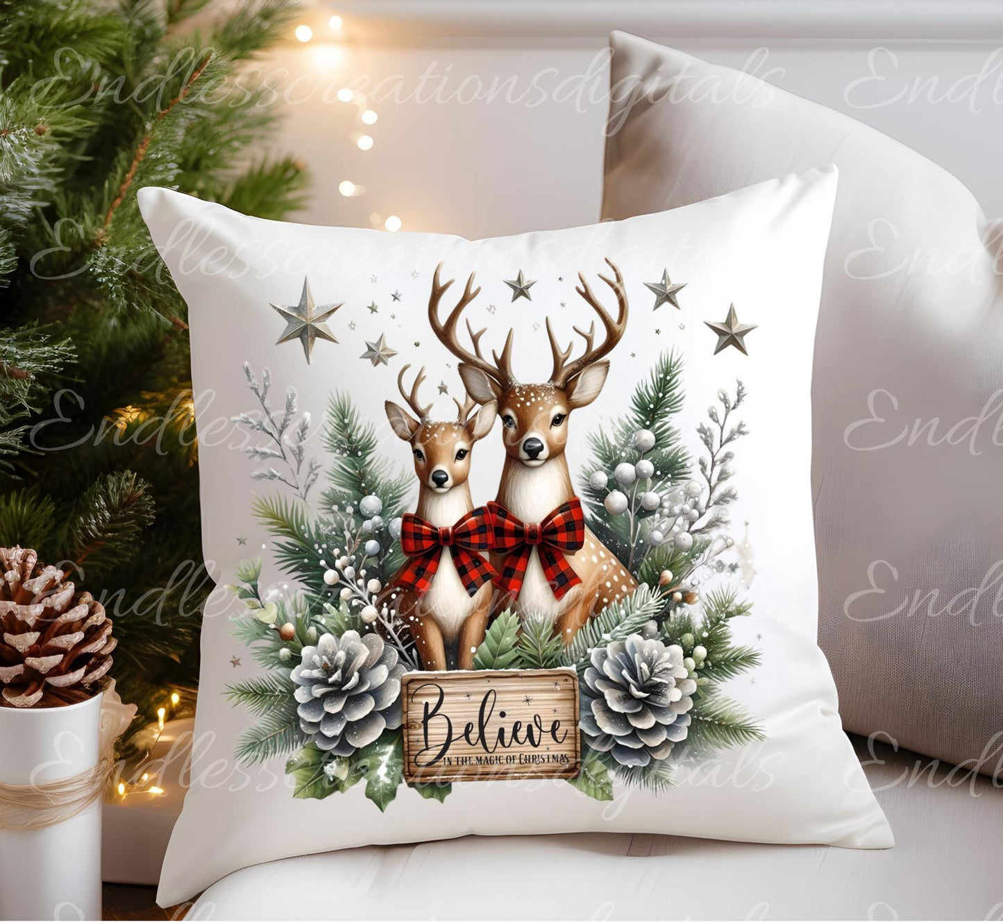 CHRISTMAS DEER PILLOW covers, tea towel, tote bags, mugs, plant pots etc. sublimation package of 5 high definition 300 Dpi, transparent,