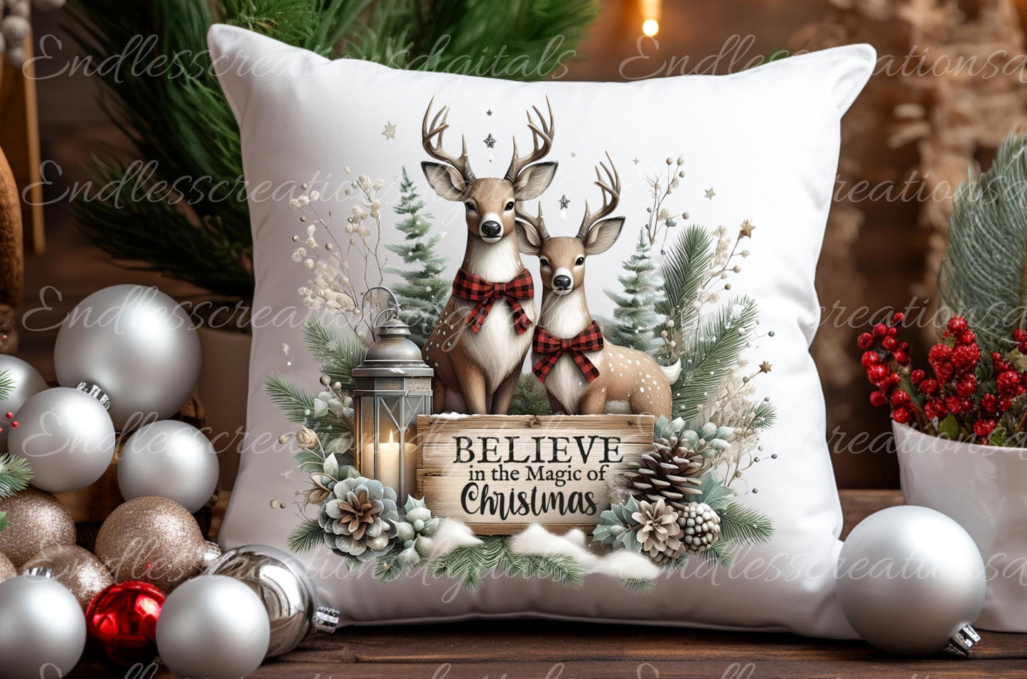 CHRISTMAS DEER PILLOW covers, tea towel, tote bags, mugs, plant pots etc. sublimation package of 5 high definition 300 Dpi, transparent,