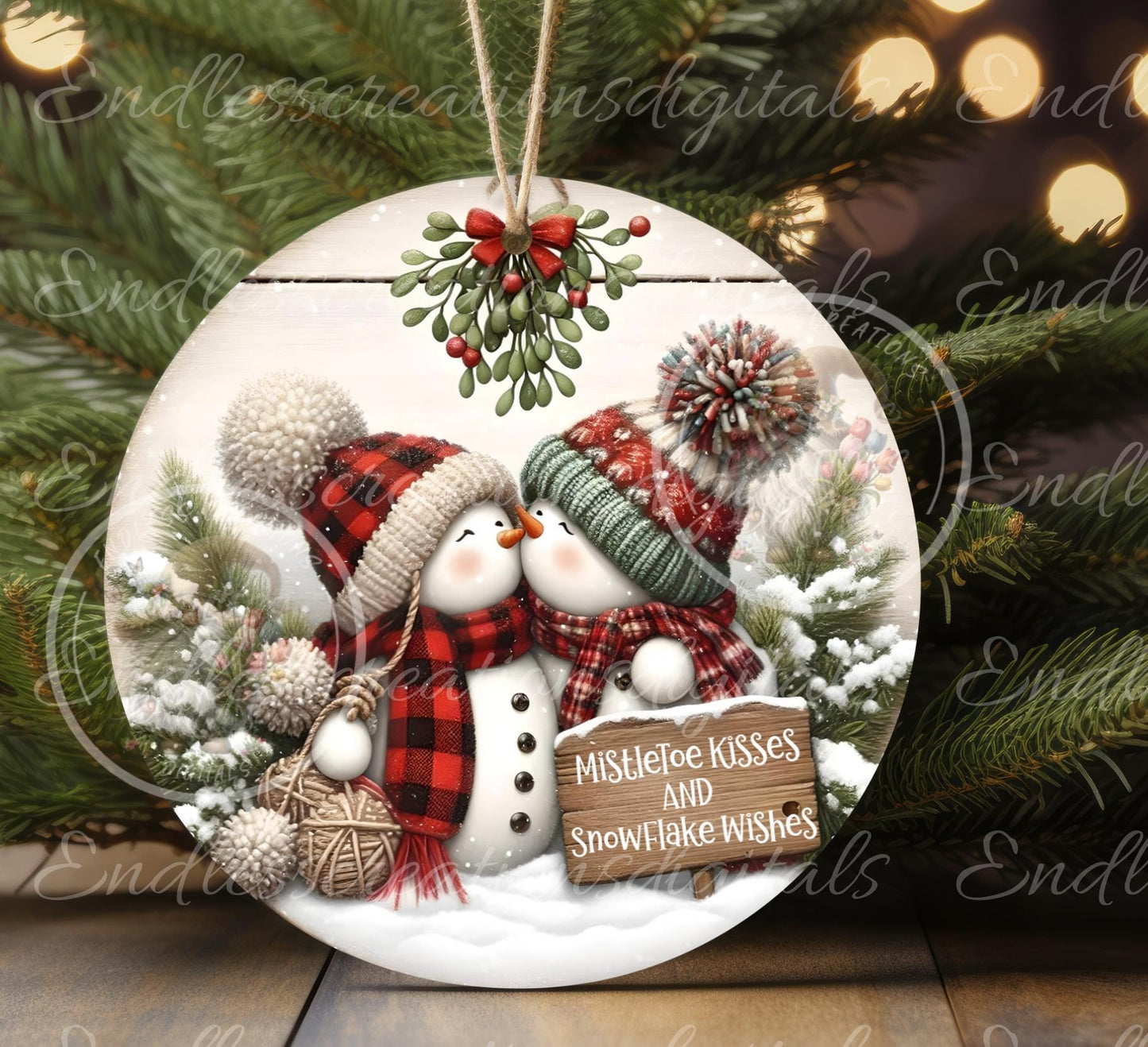 MISTLETOE SNOWMAN SQUARE Door Hanger, cutting board, ornament sublimation high resolution 2 files for download 1 add your own text Resize