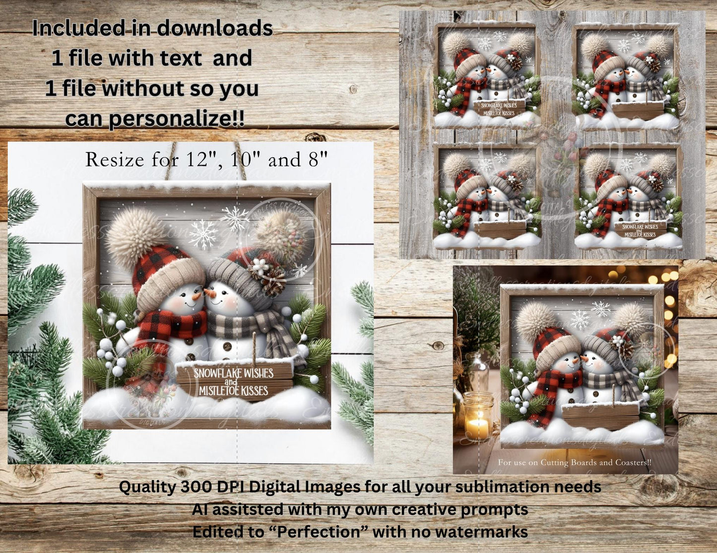 MISTLETOE GNOMES ROUND  Door Hanger, cutting board, ornament sublimation high resolution 2 files for download 1 add your own text Resize