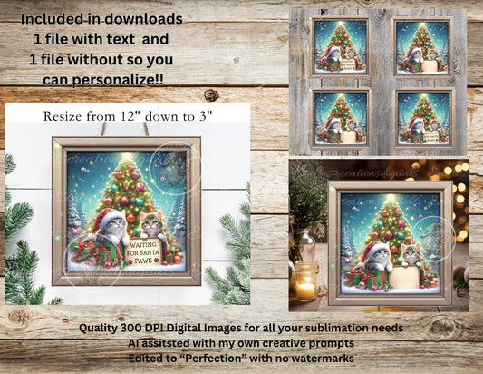 WAITING FOR SANTA Paws  Door Hanger, cutting board, ornament sublimation high resolution 2 files for download 1 add your own text Resize