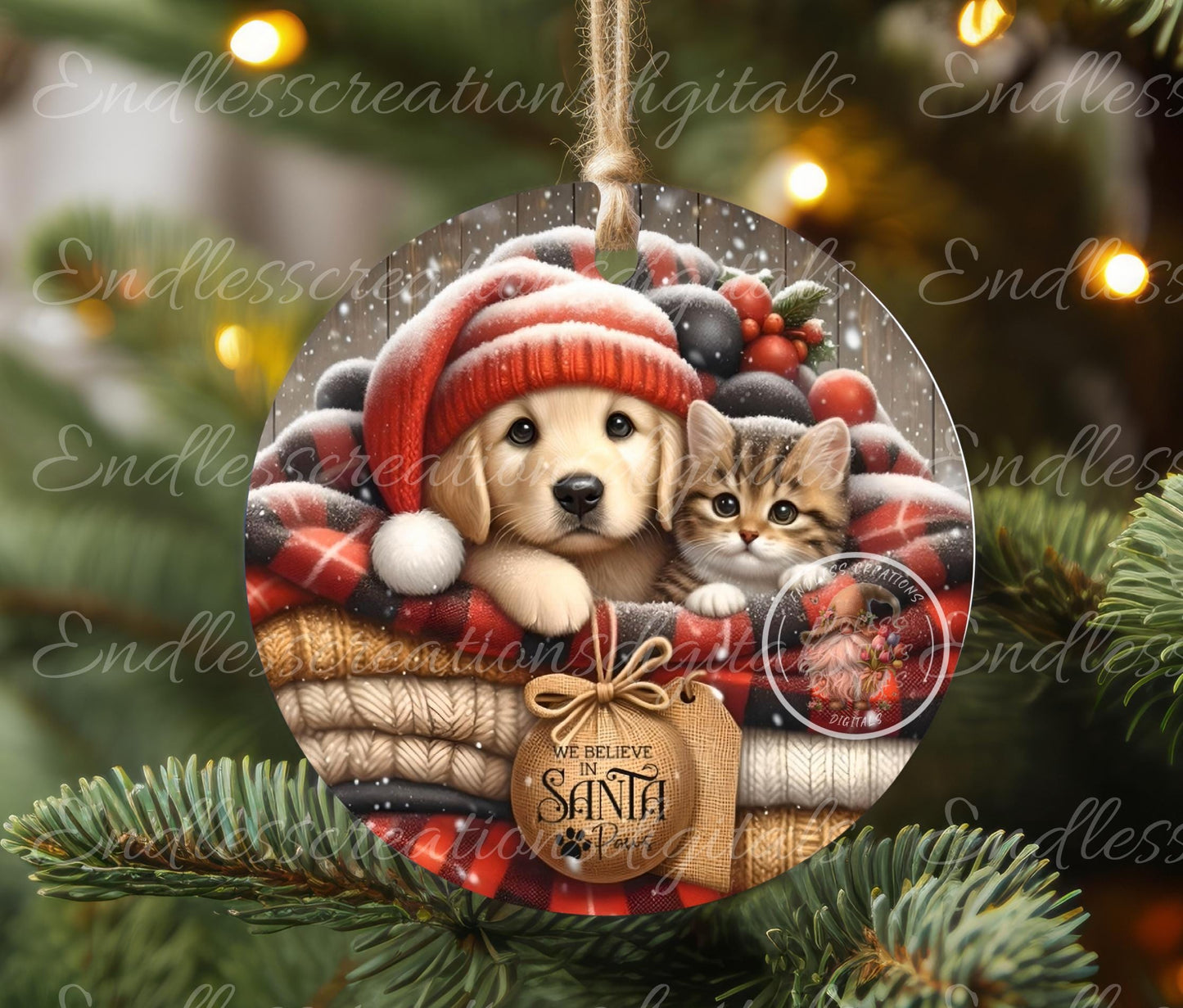 SANTA PAWS ROUND  Door Hanger, cutting board, ornament sublimation high resolution 2 files for download 1 add your own text Resize