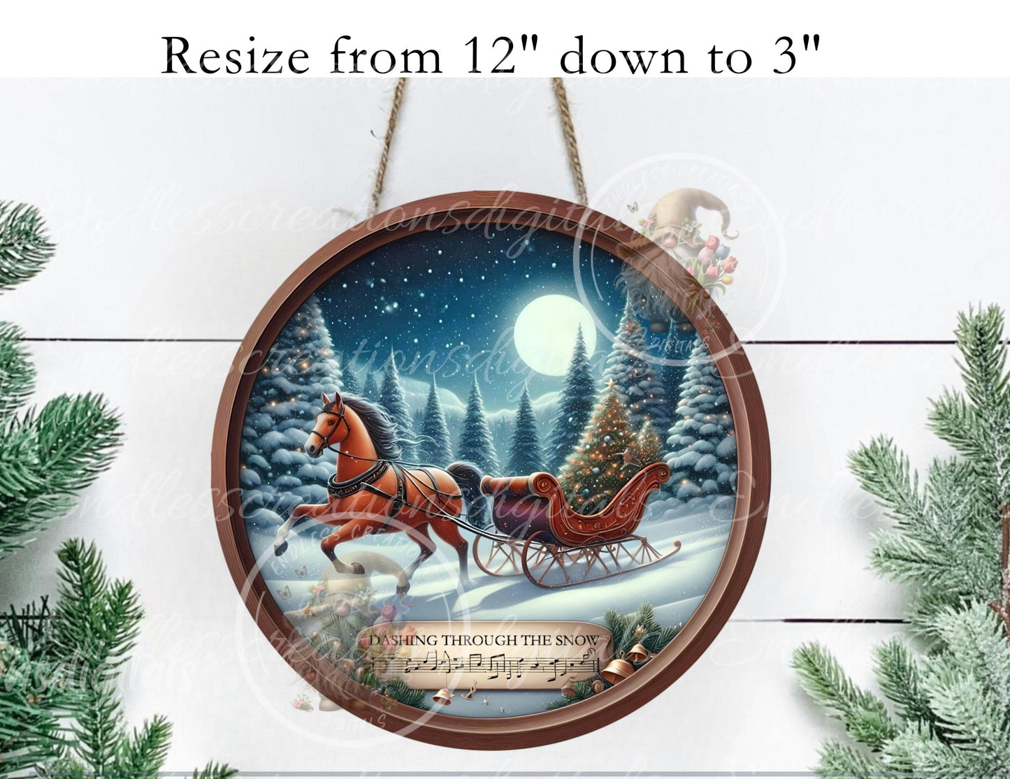 DASHING THROUGH THE Snow Door Hanger, cutting board, ornament sublimation high resolution 2 files for download 1 add your own text Resize