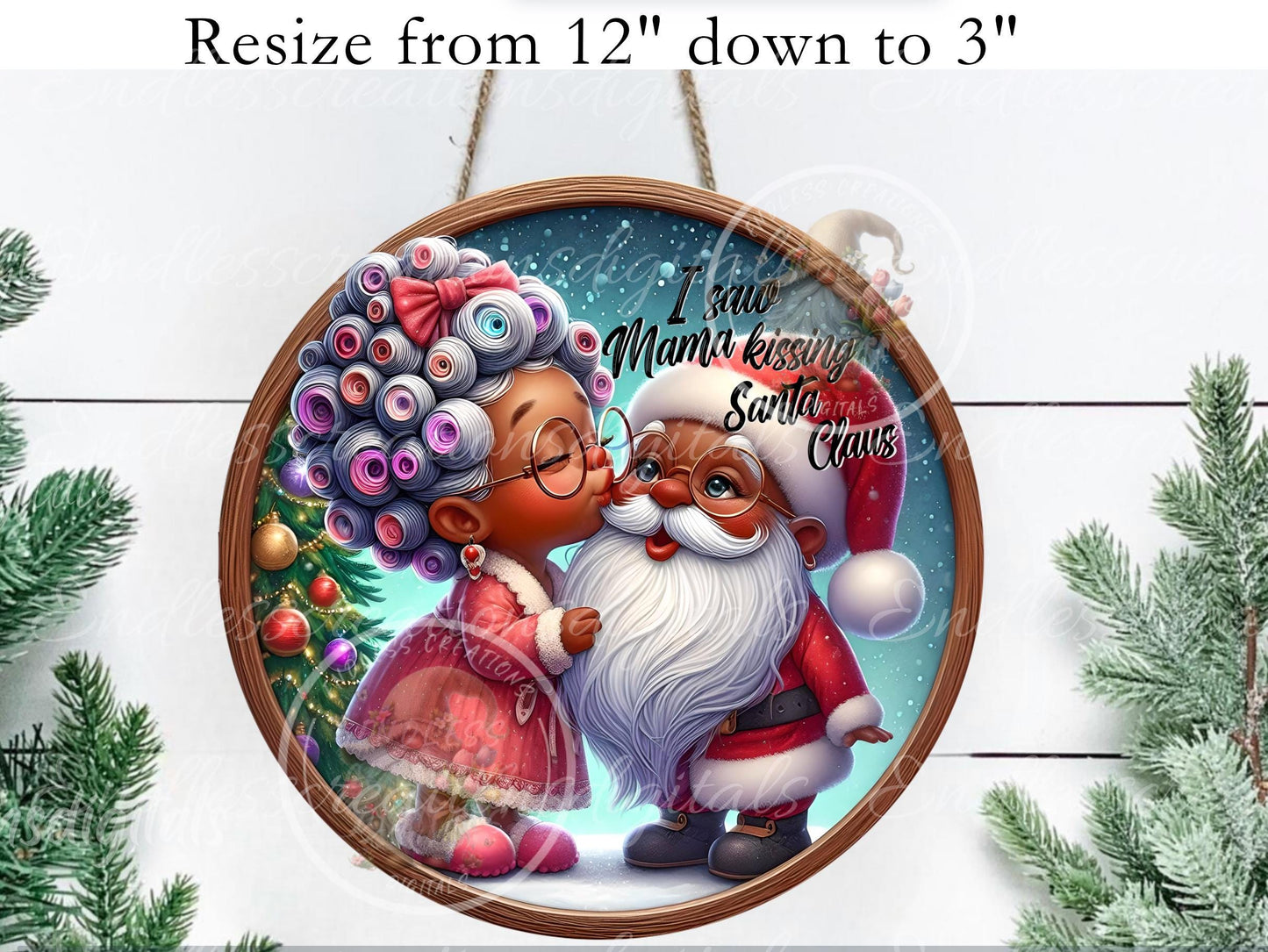 MAMA KISSING SANTA  Door Hanger, cutting board, ornament sublimation high resolution 2 files for download 1 add your own text Resize