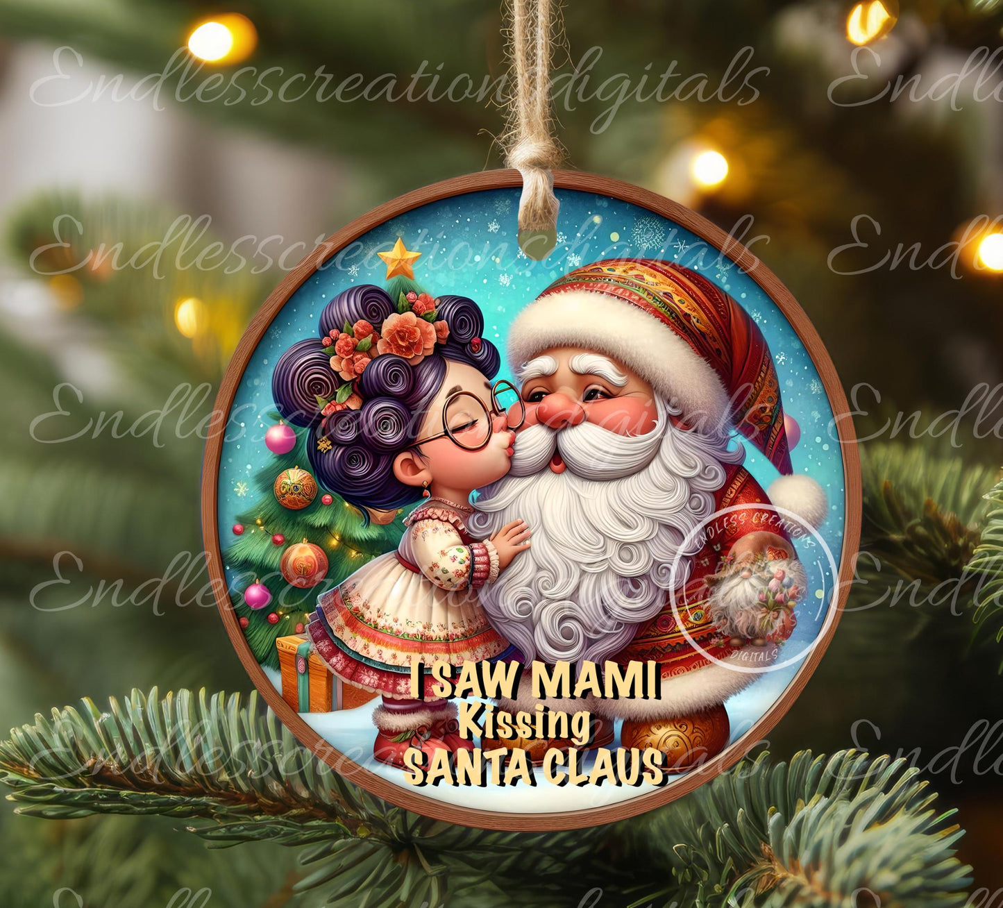 MAMI KISSING SANTA  Door Hanger, cutting board, ornament sublimation high resolution 2 files for download 1 add your own text Resize