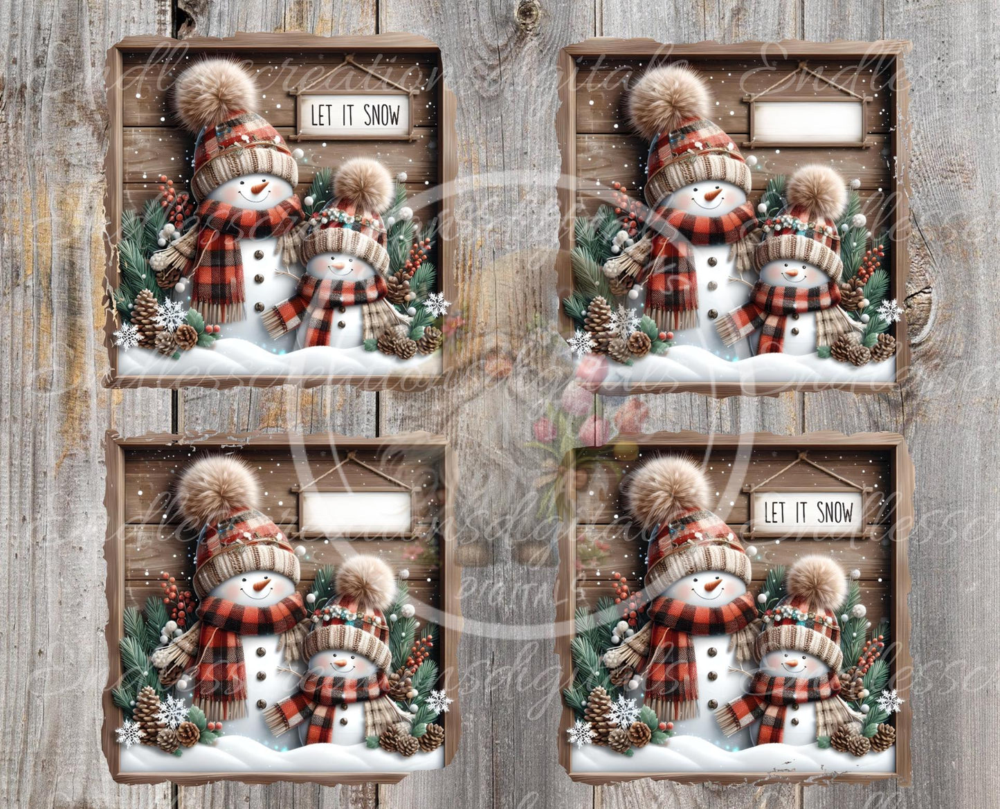 LET IT SNOW Square Door Hanger, cutting board, coasters,  sublimation high resolution 2 files for download 1 add your own text Resize