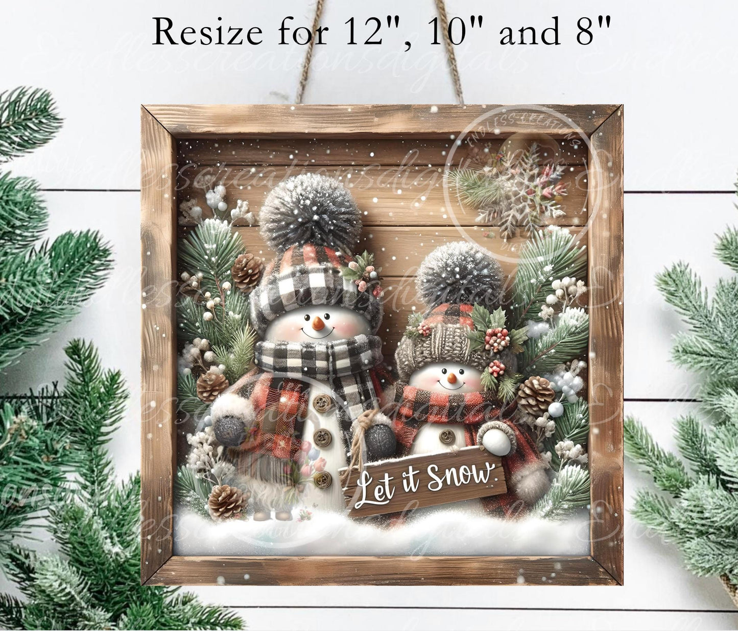 LET IT SNOW Square Door Hanger, cutting board, coasters,  sublimation high resolution 2 files for download 1 add your own text Resize