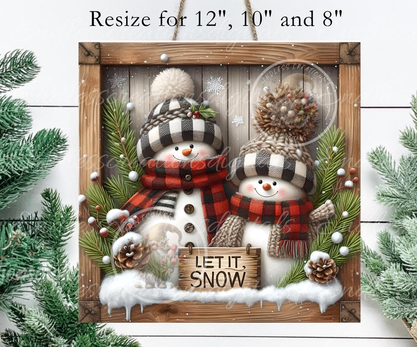 LET IT SNOW Square Door Hanger, cutting board, coasters,  sublimation high resolution 2 files for download 1 add your own text Resize