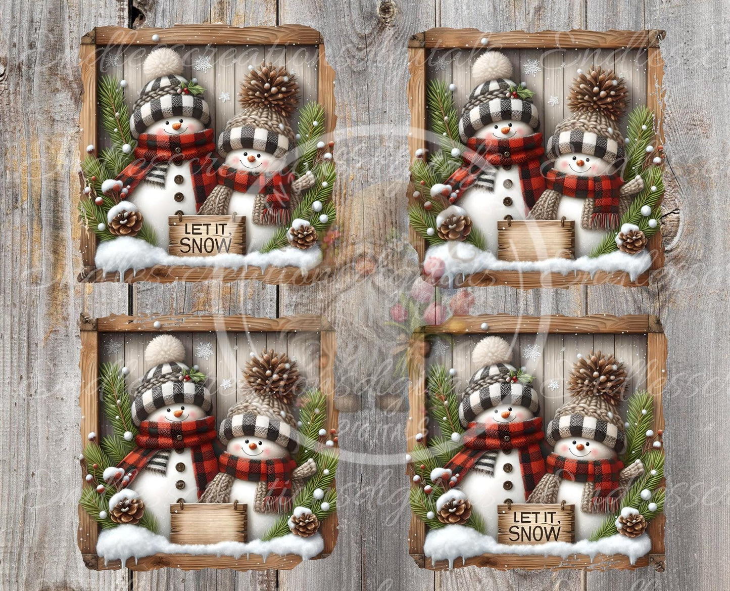 LET IT SNOW Square Door Hanger, cutting board, coasters,  sublimation high resolution 2 files for download 1 add your own text Resize