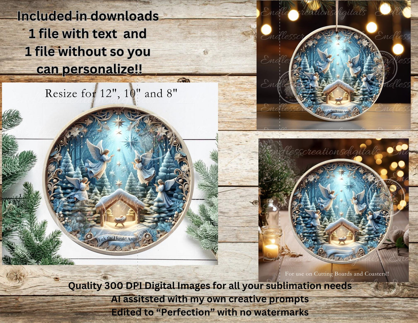 HARK THE HERALD Door Hanger, cutting board ornament sublimation high resolution 2 files for download 1 add your own text Resize to 3"