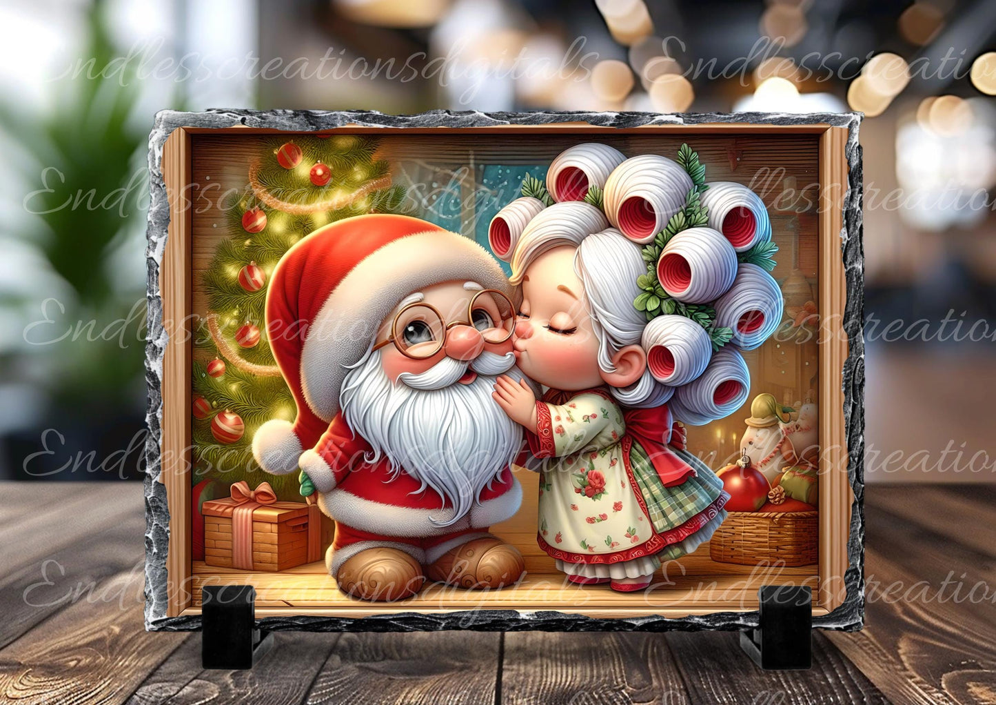 MOMMY KISSING SANTA Door Hanger, cutting board Rectangle sublimation high resolution 2 files for download 1 add your own text Resize