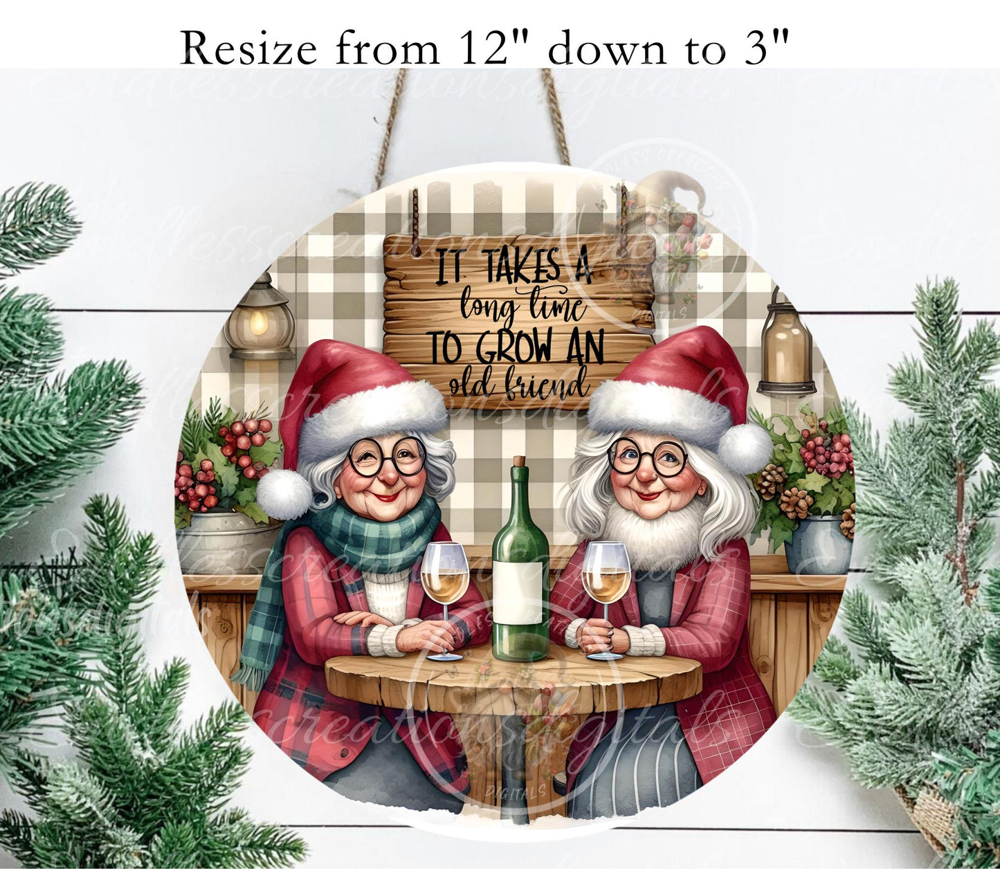 OLD FRIEND, Door Hanger, ORNAMENT, for sublimation high resolution 2 files for download 1 add your own text