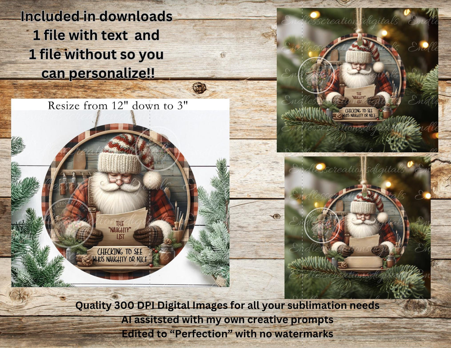 SANTA NAUGHTY LIST, ornament, Door Hanger for sublimation high resolution 2 files for download 1 add your own text, can be resized