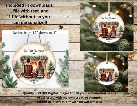 PARENTS FIRST CHRISTMAS ornament, Door Hanger for sublimation high resolution 2 files for download 1 add your own text