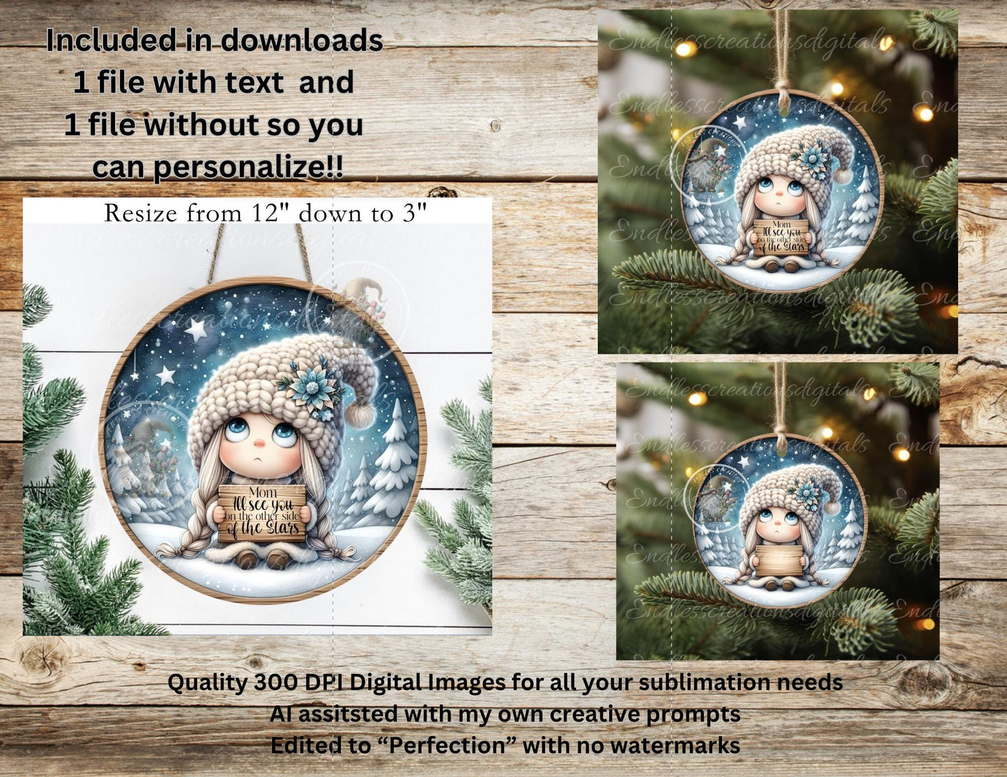 MOM OTHER SIDE Stars ornament, Door Hanger for sublimation high resolution 2 files for download 1 add your own text