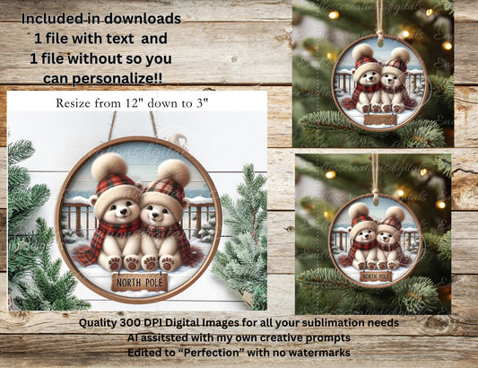 POLAR BEARS Christmas ornament, Door Hanger for sublimation high resolution 2 files for download 1 add your own text