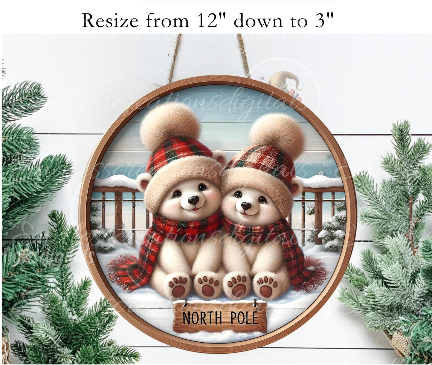 POLAR BEARS Christmas ornament, Door Hanger for sublimation high resolution 2 files for download 1 add your own text