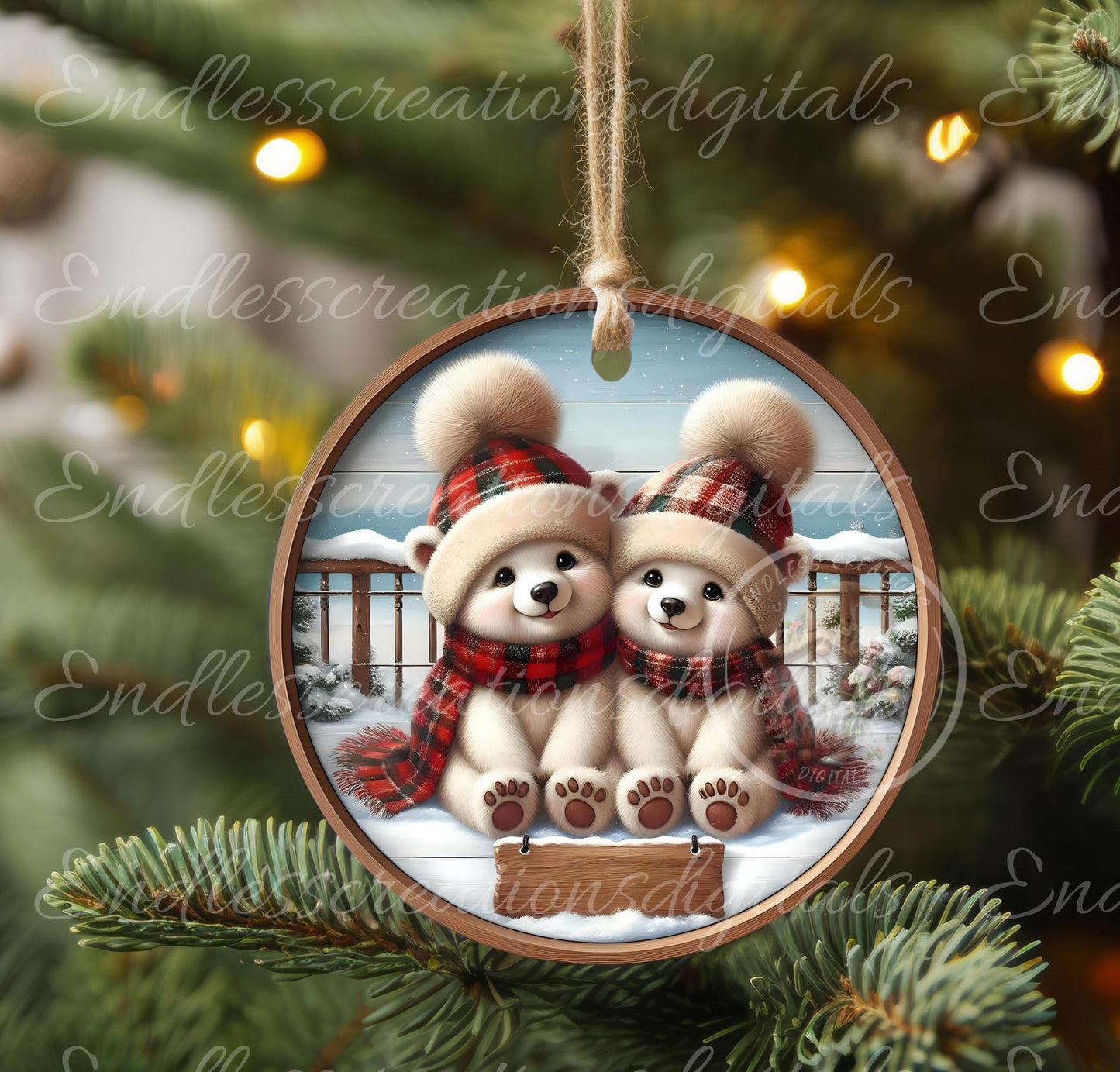 POLAR BEARS Christmas ornament, Door Hanger for sublimation high resolution 2 files for download 1 add your own text