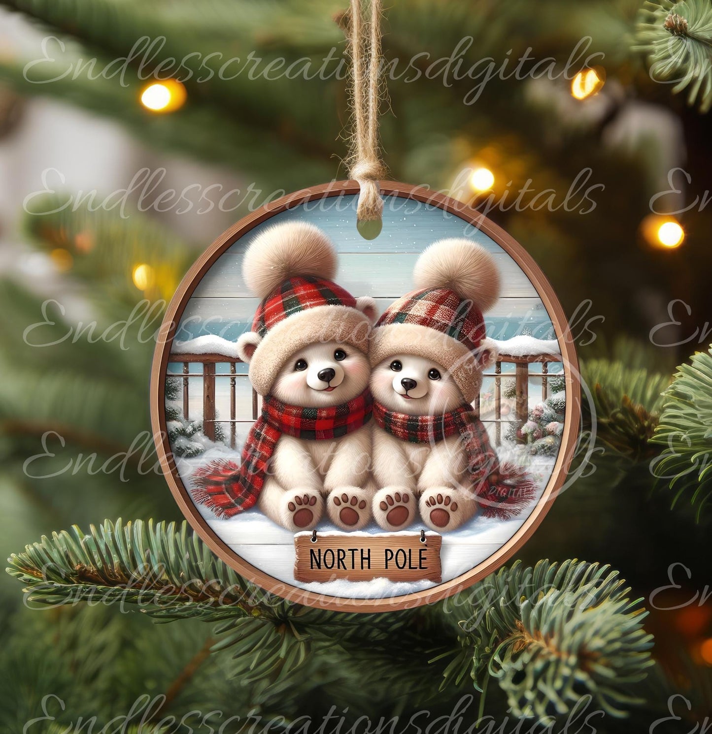 POLAR BEARS Christmas ornament, Door Hanger for sublimation high resolution 2 files for download 1 add your own text