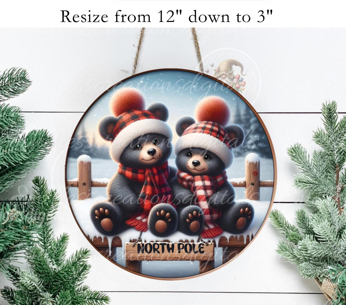 BLACK BEARS Christmas ornament, Door Hanger for sublimation high resolution 2 files for download 1 add your own text