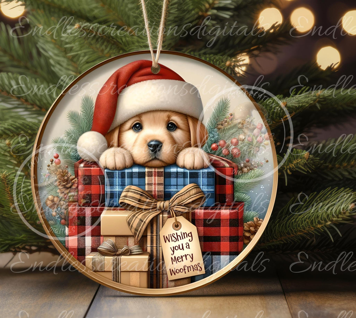 CHRISTMAS PUPPY ROUND  Door Hanger, cutting board, ornament sublimation high resolution 2 files for download 1 add your own text Resize